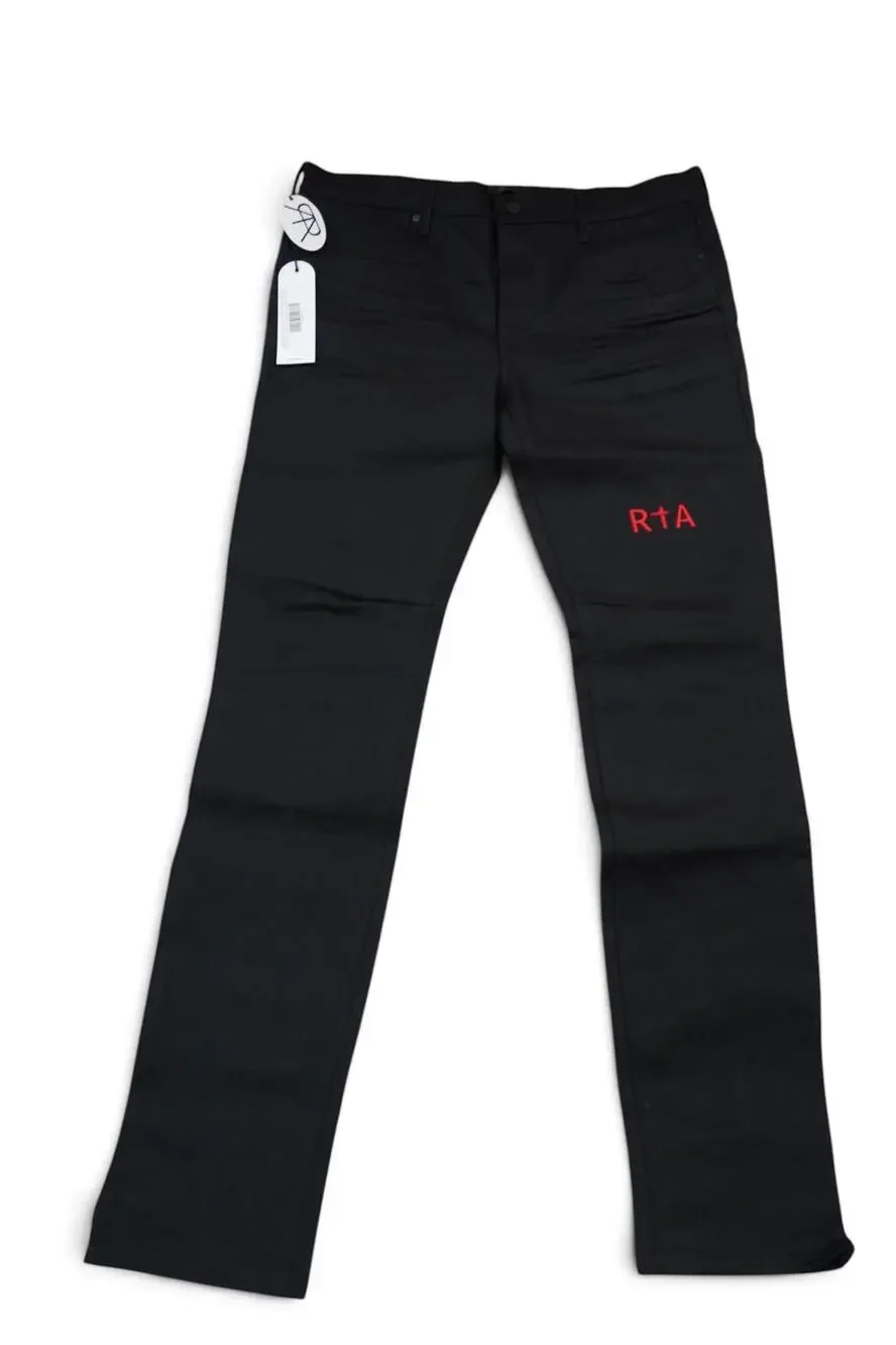 RTA Bryant I Jeans Men 34x32 Black Slim Straight Red Cross Embroidered Denim NWT